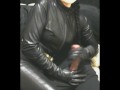 smoking wife in leather gloves and catsuit fucking handjob cumshot promo