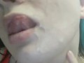 Licking fresh cum from my face - He cum all over my face and i gonna eat it all now from my pretty