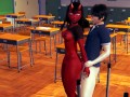 Guy thig job succubus Meru in classroom