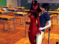 Guy thig job succubus Meru in classroom