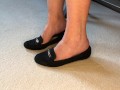 DANGLING BLACK WORK SHOES AND FOOT FETISH TEASE