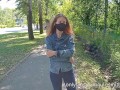 Exhibitionist girl flash tits on a busy street
