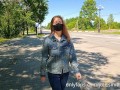 Exhibitionist girl flash tits on a busy street
