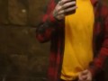 SKINNY GUY IN HAT AND FLANNEL CUMS IN BATHROOM MIRROR AT WORK