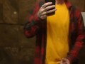 SKINNY GUY IN HAT AND FLANNEL CUMS IN BATHROOM MIRROR AT WORK