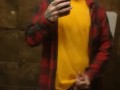 SKINNY GUY IN HAT AND FLANNEL CUMS IN BATHROOM MIRROR AT WORK