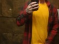 SKINNY GUY IN HAT AND FLANNEL CUMS IN BATHROOM MIRROR AT WORK