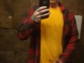 SKINNY GUY IN HAT AND FLANNEL CUMS IN BATHROOM MIRROR AT WORK