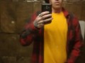 SKINNY GUY IN HAT AND FLANNEL CUMS IN BATHROOM MIRROR AT WORK