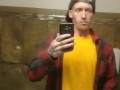 SKINNY GUY IN HAT AND FLANNEL CUMS IN BATHROOM MIRROR AT WORK