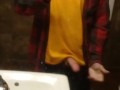 SKINNY GUY IN HAT AND FLANNEL CUMS IN BATHROOM MIRROR AT WORK