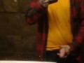 SKINNY GUY IN HAT AND FLANNEL CUMS IN BATHROOM MIRROR AT WORK