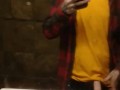 SKINNY GUY IN HAT AND FLANNEL CUMS IN BATHROOM MIRROR AT WORK