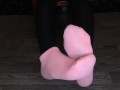 Girl show her Pink socks and black stockings after walk