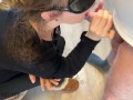 housewife in Uggs - blowjob and deepthroat with lots of saliva causes dirty mess on her boots