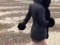 British babe Smoking and flashing on the beach 