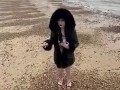 British babe Smoking and flashing on the beach 