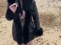 British babe Smoking and flashing on the beach 