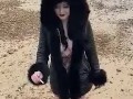 British babe Smoking and flashing on the beach 
