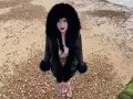 British babe Smoking and flashing on the beach 