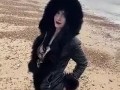 British babe Smoking and flashing on the beach 