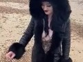 British babe Smoking and flashing on the beach 