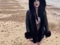 British babe Smoking and flashing on the beach 