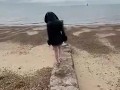 British babe Smoking and flashing on the beach 