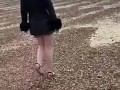 British babe Smoking and flashing on the beach 