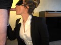 hot office clerk in stockings used for blowjob and frontal sex with cum shot in her face