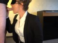 hot office clerk in stockings used for blowjob and frontal sex with cum shot in her face