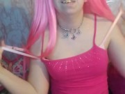 Drooly Ahegao egirl slut strip tease