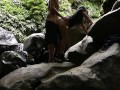 Hot teen babe enjoys pussy fingering and fucking in the middle of the jungle