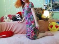 Russian Beautiful redhead woman tease in doggystyle after undress summer dress