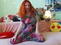 Russian Beautiful redhead woman tease in doggystyle after undress summer dress