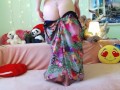 Russian Beautiful redhead woman tease in doggystyle after undress summer dress