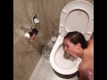 human toilet waiting for me to piss all over her face next to the toilet at the hotel