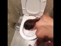 human toilet waiting for me to piss all over her face next to the toilet at the hotel