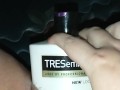 Bunni Stretching with thick conditioner bottle