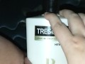 Bunni Stretching with thick conditioner bottle