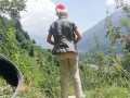 Countryside pissing - While out walking Angel Fowler takes a piss 