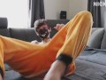 Twink boy massive cumshot in cute fox onesie intense orgasm loud moaning
