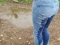 ⭐ Cute Blonde Pissing Her Jeans Twice Outdoors! Kinky Pee Girl !