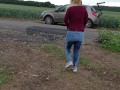 ⭐ Cute Blonde Pissing Her Jeans Twice Outdoors! Kinky Pee Girl !