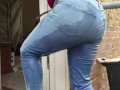 ⭐ Cute Blonde Pissing Her Jeans Twice Outdoors! Kinky Pee Girl !