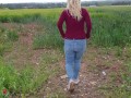 ⭐ Cute Blonde Pissing Her Jeans Twice Outdoors! Kinky Pee Girl !