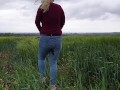 ⭐ Cute Blonde Pissing Her Jeans Twice Outdoors! Kinky Pee Girl !