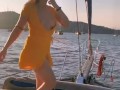 Public nudity. flashing outdoor. Naked slut on boat