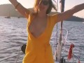 Public nudity. flashing outdoor. Naked slut on boat
