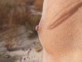 Tanned Nudist Teen receives a Spit on her Tight Asshole before taking a Hot Piss on the Beach
